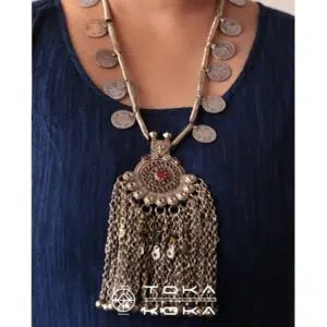 Afghani coin necklace with large ghungroo pendant